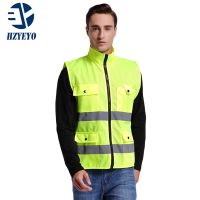 HZYEYO 4-pockets reflective safety vest high visibility motorcycle warning safety vest running cycling waistcoat D9921