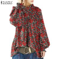 COD dhdfxcz ZANZEA Women Daily Casual Retro O-Neck Floral Printed Long Sleeve Blouse