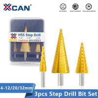 XCAN HSS Step Cone Drill Bit Set 3pcs 4-124-204-32mm Titanium Coated Wood Metal Drilling Tool Hole Cutter Core Drill Bit