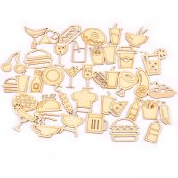 【YF】✧☒◈  20Pcs Mixed Burgers/Fries Food Pattern Crafts Scrapbooking Embellishments Supplies Wood Ornament M2692