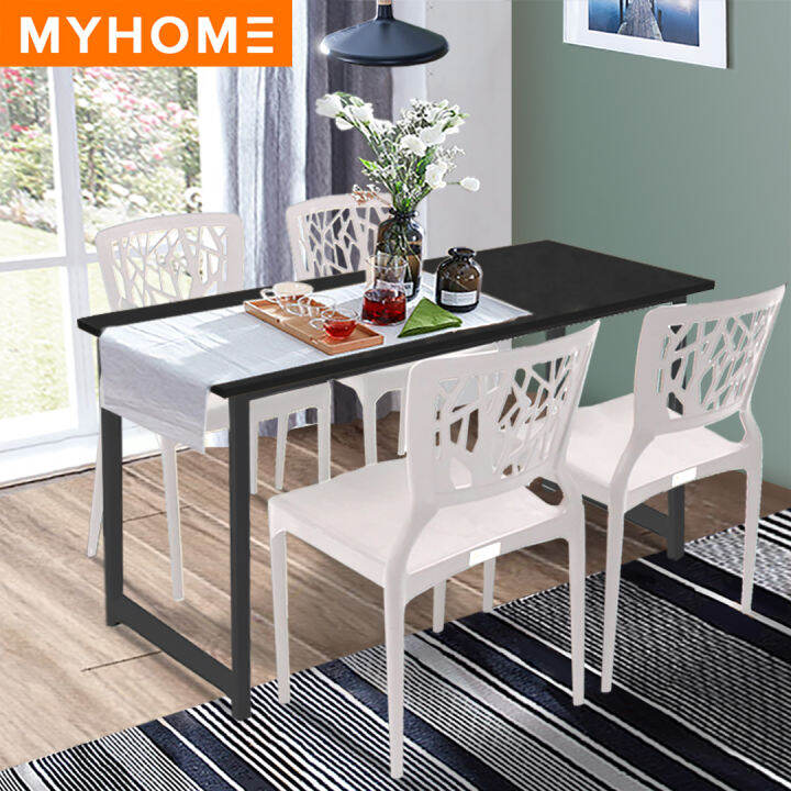 NETHOME [120x60] Contemporary Dining Table Black Steel with 4 White 3V