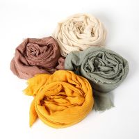 Bubble Plain Wrinkle Pleated Fringes Scarf Women Soft Solid Viscose Hijab Popular Muffler Shawls Big Pashmina Wrap Hijab Scarves