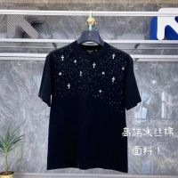 Chrome Heartsˉ summer new metal cross T-shirt mens hot diamond short-sleeved loose round neck casual t-shirt tee 019 004 017 008●