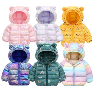 （Good baby store） Autumn and winter 2022 new cartoon children  39;s down cotton padded jacket with bright surface for boys and girls hooded jacket
