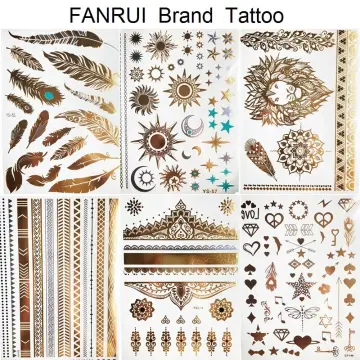 Voorkoms Black and White henna Mehndi Design Fake Lace tattoo stickers  Metallic temporary flash tattoos instant