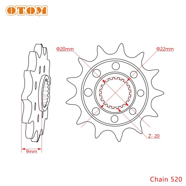 otom-เฟืองโซ่ด้านหน้าสำหรับรถจักรยานยนต์-kx250x-kx250f-คาวาซากิจักรยานสกปรกอุปกรณ์เสริมเครื่องยนต์520-13ตันเฟืองล้อปลอม