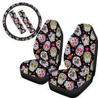 [COD] Car seat cross-border black skull print armrest pad steering wheel shoulder 5-piece set