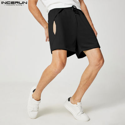 INCERUN กางเกงขาสั้นบุรุษมีเชือกรูดเอวยางยืดกางเกงขาสั้นระบายอากาศกางเกงกีฬา (สไตล์ตะวันตก)