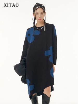 XITAO Dress Loose  Contrast Color Print Irregular Casual Dress