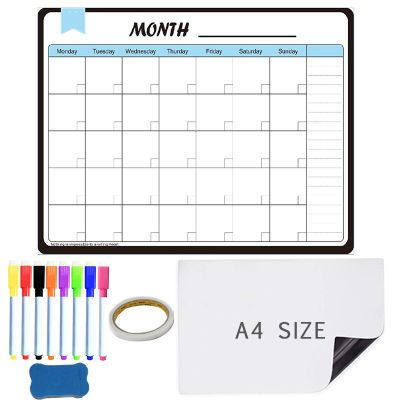 2Pcs Magnetic Dry Erase Calendar Whiteboard Weekly Monthly Planner Fridge Stickers Memo Message Magnet Schedule Organizer Agenda