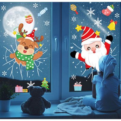 Christmas Window Clings 2 Sheets Christmas Santa Glass Window Decals Christmas Stickers Static Film Holiday Party Decorations