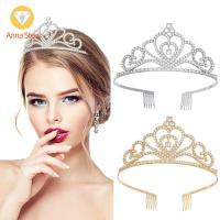 ANNA STORY ทองสีทอง มงกุฏวันเกิด เงินสีเงิน โลหะผสมอัลลอยด์ หัวใจ Rhinestone Tiara ประณีตประณีตประณีต เครื่องประดับสุดหรู แถบคาดศีรษะ