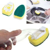 1set Kitchen Sponge Cleaning Brush With Refill Liquid Handle Scouring Pad Sponge Brush Dispenser Dish Scrubber Home Washing Tool Cleaning Tools