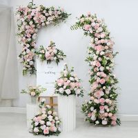 【hot】❖✚♈  Artificial Row Wedding Floral Arch Arrangement Luxury Pink Road Guid Wall Backdrop Sign