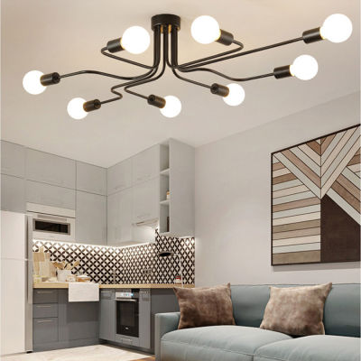 4 6 8 Iron Spider Lamp Light Fixture Industrial Vintage Ceiling Lights Lustres E27 Black Modern Ceiling Lamp for Living Room