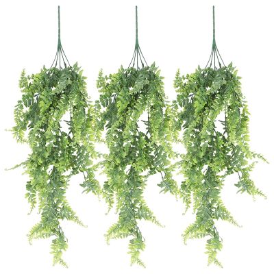 3 Pcs Artificial Hanging Ferns Plants Vine Fake Ivy Boston Fern Hanging Plant Outdoor UV Resistant Plastic Plants(Green)