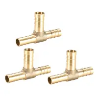 uxcell 3pcs 8x10x8mm Brass Hose Reducer Barb Fitting Tee T-Shaped 3 Way Barbed Connector Air Water Fuel Gas Oil etc.Gold Ton