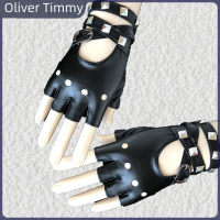 [Oliver Timmy] ผู้หญิงหนังครึ่งนิ้วถุงมือ Punk rivets เข็มขัดถุงมือฮาโลวีนปาร์ตี้พังก์