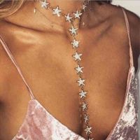 KMVEXO Luxury Gold Color Long Five Pointed Stars Choker Necklace 2018 New Crystal Rhinestone Necklace Women Fashion Body Jewelry