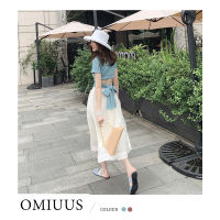 [OMIUUS] เสื้อยืด + กระโปรงนักเรียนชุดสองชิ้นชุดกระโปรงแบบเกาหลีใหม่