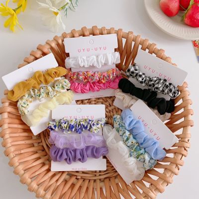 【CW】 3Pcs/Set Fashion Floral Hair Rope Ins Soild Color Yarn Hairband Ponytail Holder Scrunchies Accessories