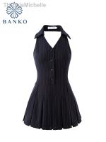 【hot】﹉☬  Fashion Halter Pleated A-line Backless Striped V Neck Frocks Gyaru Y2k Streetwear Prom