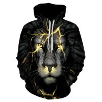 {Echoes Department Store}The Lightning Lion Hoodies ผู้ชาย/ผู้หญิงเสื้อกันหนาว3D พิมพ์สัตว์ Tracksuit ชายแขนยาว Hooded เสื้อลำลองตลก Pullovers