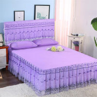 Sexy Lace Bed Skirt Home Textile Bedding 3pcsset(1Bed Skirt + 2pcs Pillowcase) Bed Sheet KingQuee Solid Color Bedspread F0553