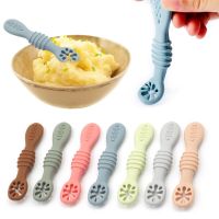 Baby Silicone Feeding Spoon Dual Purpose Baby Teether Toys Soft Bite Resistant Baby Molar Stick Baby Eating Training Utensils Bowl Fork Spoon Sets