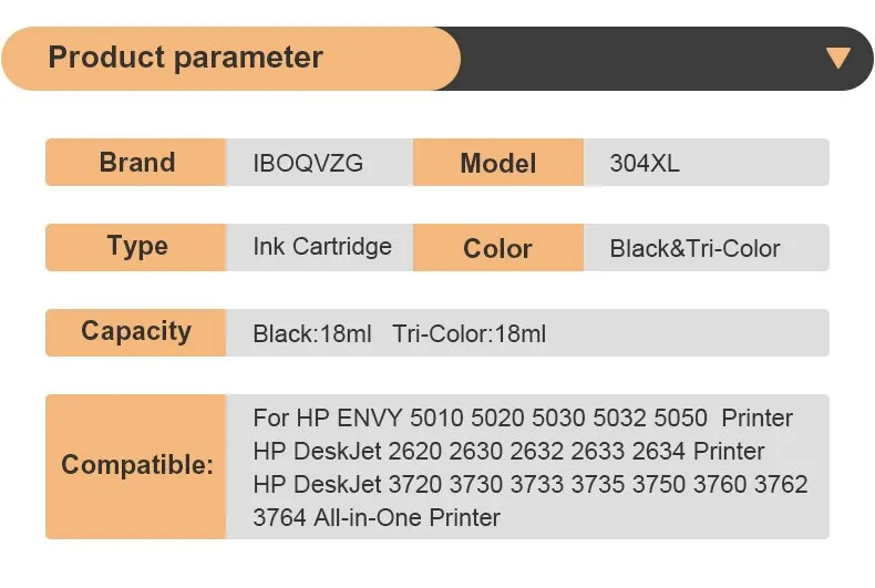 Tatrix 304 XL 304XL Premium Black Remanufactured Color InkJet Ink Cartridge  For HP304 For HP DeskJet 3720 3730 2630 3760 Printer