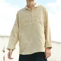 เสื้อเชิ้ตพูลโอเวอร์แขนยาวสีครีม  FRAY01 Linen PULLOVER SHIRT biege