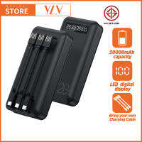 YLV 【รับประกัน1ปี】20000mAh Power Bank จอแสดงผลดิจิตอลแบตสำรองความจุขนาดใหญ่ ไฟแบบพกพาในตัว 3 สายแบบพกพาสำหรับแบตเตอรี่สำรองมือถือ สำหรับ iPhone 12 HUAWEI OPPO Vivo Model no.PT201P