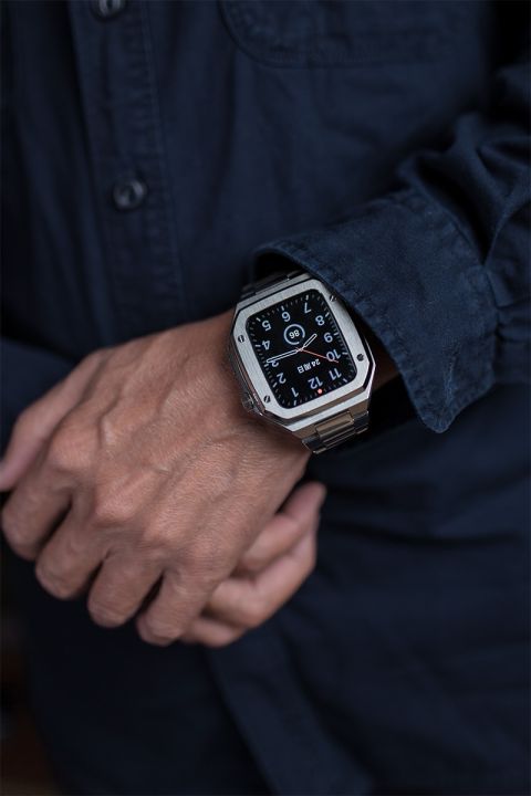 ตัวปรับแต่งขอบโลหะแบบพรีเมี่ยมสำหรับนาฬิการุ่น-applle-watch-7-6-5-4-44มม-45มม-สายโลหะสำหรับ-i-watch