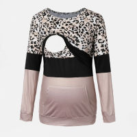 Fashion womens maternity clothes mommy long sleeve leopard printed patchwork nursingg T shirt top blouse for breastfeeding New