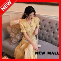 NEW MALL Dress For rench Vintage Doll Collar Midi Length Korean Version Slim Waist Long Dress