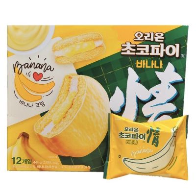 พายรสกล้วย ขนมเกาหลี โอไรอ้อนช็อคโก้พายรสกล้วย orion choco pie banana 오리온쵸코파이(바나나) 444g