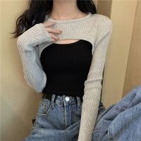 {Qinqin clothing}ใหม่ฤดูใบไม้ร่วงผู้หญิงเสื้อกันหนาว O-Neck Cropped เสื้อกันหนาว Crop Top Super Cropped เสื้อกันหนาวเสื้อสำหรับ Female