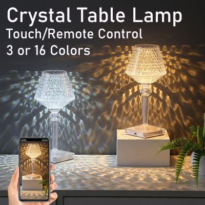 LED Crystal Table Lamp Touch Stepless Dimming Atmosphere Light USB Rechargeable Bedside Light RGB Cordless Bar Lamps for Office