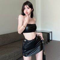 Ins Style กระเป๋าเป้สะพายหลัง หนัง PU สีพื้น เซ็กซี่ สําหรับผู้หญิง สองชิ้น V728