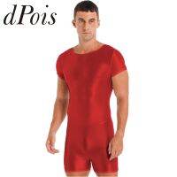 HOT★Mens Glossy ชุดว่ายน้ำแขนสั้น Bodysuit Jumpsuit ชุดว่ายน้ำสำหรับกีฬาโยคะชุดว่ายน้ำสำหรับ Man Beacwear