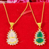 สร้อยคอจี้สีขาวสีเขียวน้ำเต้าชุบทอง Kemstone สำหรับผู้หญิง