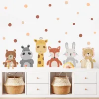 Cartoon Cute Giraffe Bear Animals Dots Wall Sticker Nursery Vinyl Childrens Wall Art Decals for Baby Kids Room Home Decoration