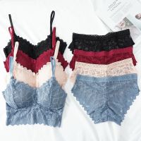 Womens Bra Set Sexy Beauty Back Tops Lace Push-up Bras and Panty Sets Wire Free Lingerie Solid Padded Intimates Underwear