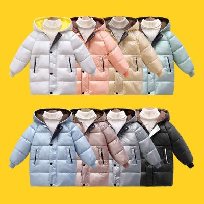 Boys Girls Long Jackets Autumn Winter Thicken Warm Cotton Clothes Big Kids Fashion Long Style Zipper Hooded Coat 4-10 Years