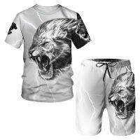 Cool Animal 3D Lion Printed Mens Tshirts Shorts Casual O Neck Tops Mens Tracksuits 2pc Set Man Summer And Autumm Sport Suit