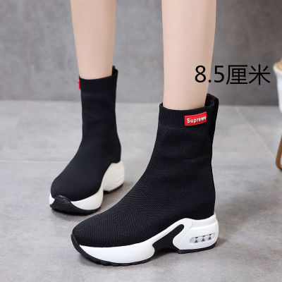 รองเท้าถุงน่องตาข่ายทรงสูงสำหรับผู้หญิง Sepatu BOOT Pendek สูงเข้าคู่กับนกยุโรปฉบับภาษาเกาหลีฤดูใบไม้ผลิและฤดูใบไม้ร่วง