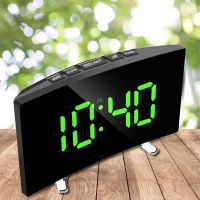 【jw】►♚☁  Digital Table 7 Inch Number Desktop Alarm Clocks Kids Bedroom Curved Dimmable Mirror