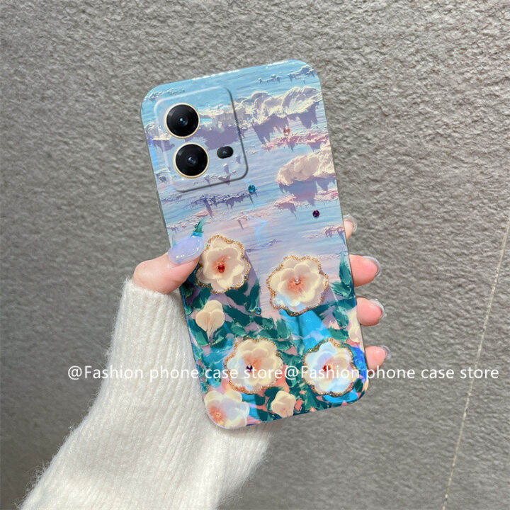 เคสโทรศัพท์-vivo-v25e-v25-pro-5g-y35-2022-phone-case-ปลอกใหม่หรูหรา-vintage-blu-ray-rhinestone-camellia-ดอกไม้-soft-cover