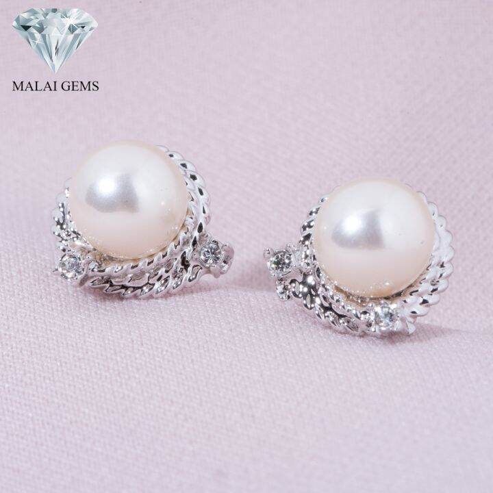 malai-gems-ต่างหูมุก-เงินแท้-silver-925-เพชรสวิส-cz-เคลือบทองคำขาว-รุ่น-11004306-แถมกล่อง-ต่างหูเพชร-ต่างหูเงินแท้