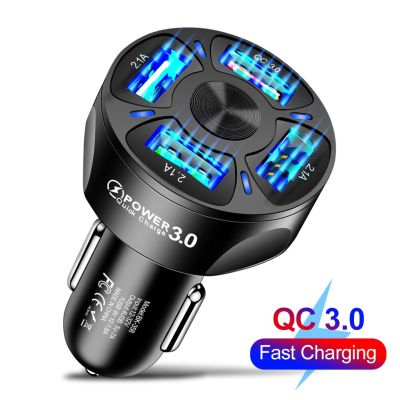 ZZOOI Universal Car Charger Lighter Charger Adapter QC 3.0 Fast Charging 3/4/5 USB Ports Type-C Power Adapter for iPhone Xiaomi Huawei